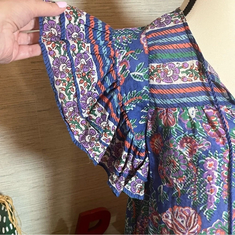 Love The Label Floral Peasant Ruffle Sleeve V-neck Blouse Womens Size Medium - Picture 4 of 10